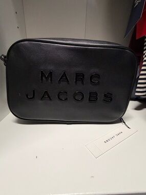 Marc Jacobs Black Leather Toiletry Pouch with Embossed Logo